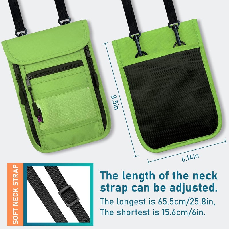 Sundee Travel Neck Wallet with Double Zippers, RFID Blocking Passport Holder with Adjustable Neck Strap for Men and Women to Keep Cash, Credit Cards and Travel Documents Safe - Grass Green - Image 5